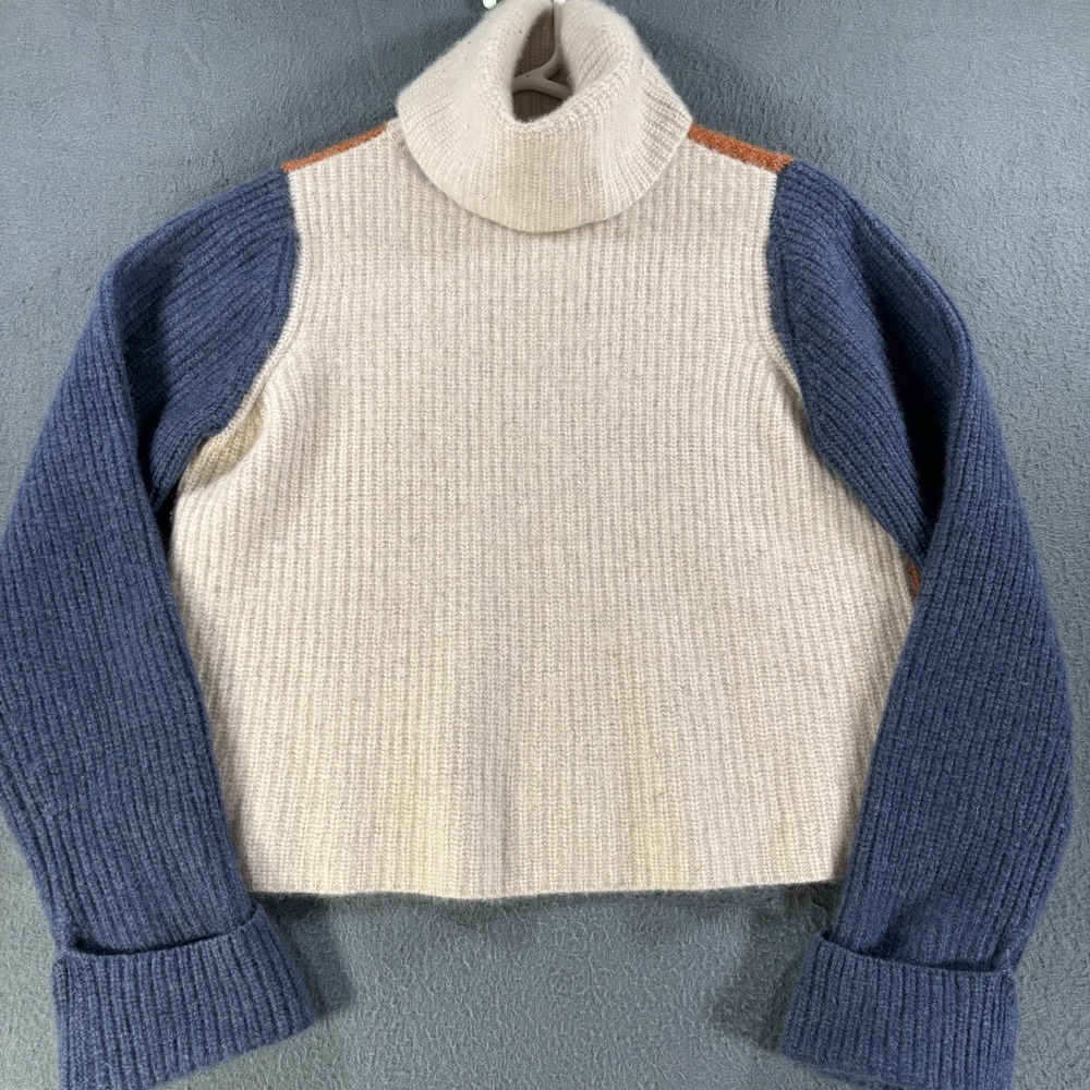 Autumn Cashmere Turtleneck Sweater Women's M Colorblock Navy/Orange/Off-White